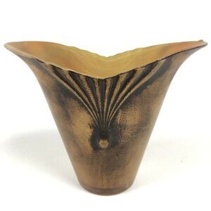 Gold Antiqued Swirled Italian Art Glass Candleholders Pair otives Art Deco Set 2